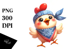 Silly Cartoon Chicken with Bandana PNG Product Image 1