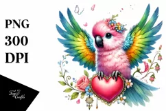 Adorned Baby Parrot with Big Heart PNG Product Image 1