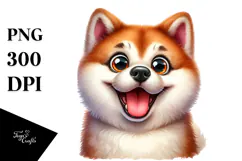 Crazy Looking Akita Smiling | Watercolor Clipart Product Image 1