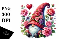 Detailed Valentines Gnome with Heart Hat PNG Product Image 1