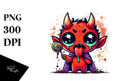 Funny Little Demon with Colorful Hair PNG Product Image 1