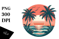 Retro Tropical Beach Sunset Clipart PNG Product Image 1