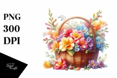 Vibrant Colorful Watercolor Basket with Freesia Product Image 3