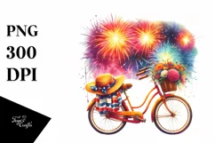 Vintage Bicycle Fireworks | Watercolor Clipart Product Image 1