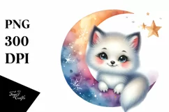 Colorful Baby Arctic Fox under Moon and Stars | Clipart Product Image 3