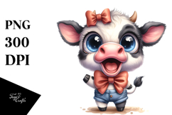 Excited Baby Cow with Bow | Sublimation | Clipart Product Image 1