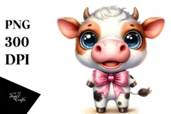 Excited Baby Cow with Bow | Sublimation | Clipart Product Image 1