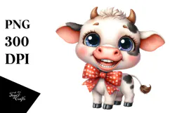 Excited Baby Cow with Bow | Sublimation | Clipart Product Image 1
