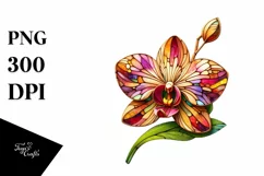 Detailed Stained Orchid Watercolor Splash Sticker Clipart Product Image 1