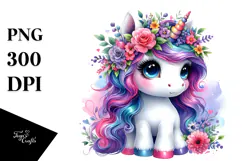 Cute Unicorn with Wreath, PNG Product Image 1