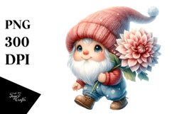 Cute Baby Gnome with Dahlia PNG Product Image 1