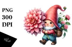 Cute Baby Gnome with Dahlia PNG Product Image 1