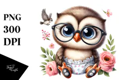 Funny Baby Owl with es, Shy Clipart Product Image 1