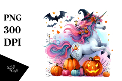 Vibrant Drawing Unicorn Halloween | Watercolor Clipart Product Image 1