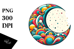 Retro Half Moon with Vibrant Stars and Sunflowers PNG Product Image 1
