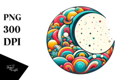 Retro Half Moon with Vibrant Stars and Sunflowers PNG Product Image 1