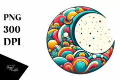 Retro Half Moon with Vibrant Stars and Sunflowers PNG Product Image 3