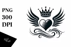 Colorful Heart with Wings and Crown, Transparent PNG Product Image 1