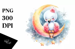 Retro Baby Flamingo Sitting on a Moon PNG Product Image 3