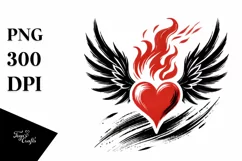 Simple Paintbrush Heart Wings Fire PNG Product Image 1