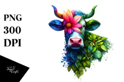 Vibrant Watercolor Cow PNG Product Image 1