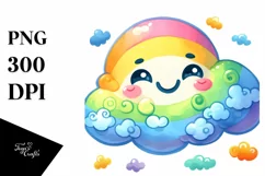 Whimsical Pinkish Smiling Cloud Watercolor PNG Product Image 1