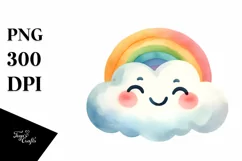 Whimsical Pinkish Smiling Cloud Watercolor PNG Product Image 1