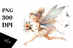 Whimsical Fairy Running Watercolor PNG Product Image 1
