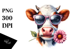 Funny Happy Cow with Sunglasses PNG Product Image 1