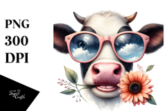 Happy Cow with Funny Sunglasses PNG Product Image 1