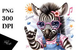 Rocker Baby Zebra in Summer Clothes PNG Product Image 1