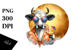Funky Cow in Beachwear Drinking a Cocktail, PNG Product Image 1