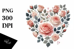 Simple Washed Watercolor Heart Roses PNG Product Image 1