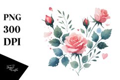Simple Washed Watercolor Heart Roses PNG Product Image 1