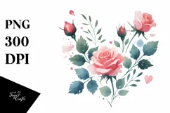 Simple Washed Watercolor Heart Roses PNG Product Image 1
