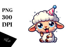 Cute Cartoon Lamb in Party Hat PNG Product Image 1