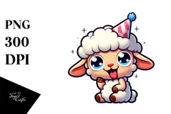 Cute Cartoon Lamb in Party Hat PNG Product Image 1