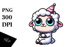 Cute Cartoon Lamb with Party Hat, PNG Product Image 1