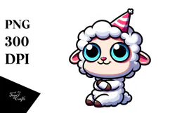 Cute Cartoon Lamb with Party Hat, PNG Product Image 1