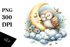 Sleeping Baby Owl Moon PNG Product Image 1
