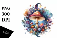 Colorful Magical Mushroom Watercolor Clipart Product Image 1