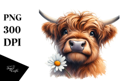 Goofy Highland Cow, Daisy Clipart Product Image 1