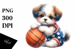 Detailed Cute Baby Dog Playing Basketball Product Image 1