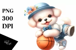 Detailed Cute Baby Dog Playing Basketball Product Image 1