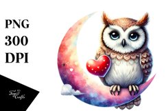 Watercolor Owl Moon PNG Product Image 1