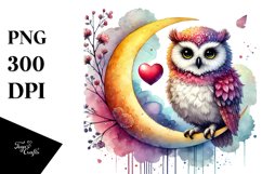 Watercolor Owl Moon PNG Product Image 1