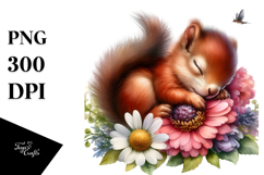 Baby Squirrel Sleeping on Flower PNG Product Image 1