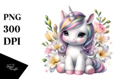 Cute Baby Unicorn with Freesia | Watercolor Product Image 3