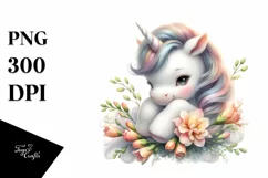 Cute Baby Unicorn with Freesia Clipart Product Image 3