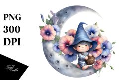 Cute Baby Gnome with Morning Glory PNG Product Image 1
